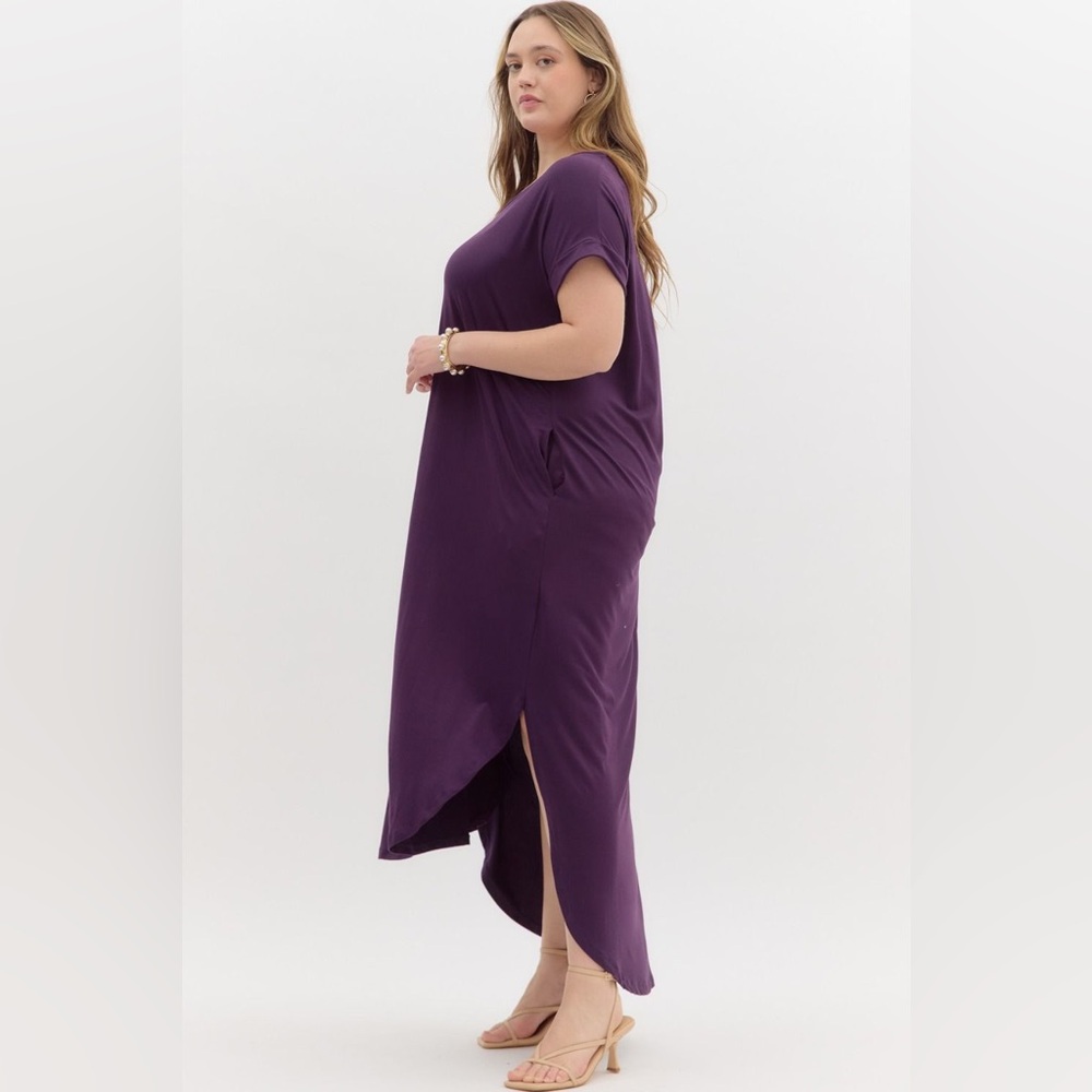 🆕 Entro Solid jersey knit V-neck round hem maxi dress - Picture 3 of 4